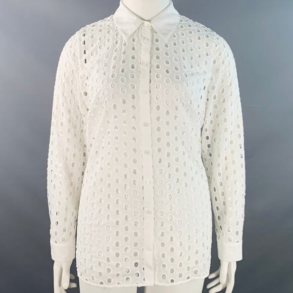 L'AGENCE Tops - L'AGENCE Size L White Cotton Eyelet Button Up Shirt